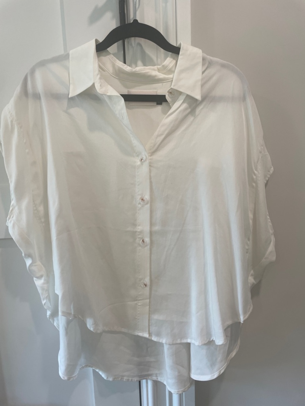 Anthropologie White Flowy Button-Down Blouse